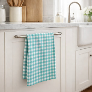 Paño De Cocina Clásico patrón de gingham azul verdoso y blanco es