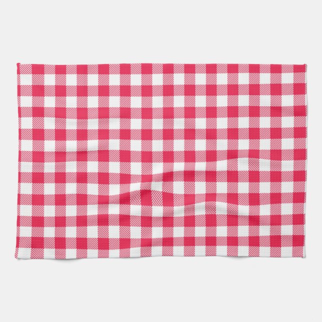 Paño De Cocina Clásico Patrón de Gingham Rojo y Blanco Rústico (Horizontal)
