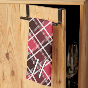 Paño De Cocina Clásico Personalizado Monograma Rojo Tartán Plaid