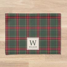 Clásico Plaid de Navidad Monograma de Apellido Fam