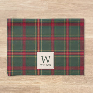 Paño De Cocina Clásico Plaid de Navidad Monograma de Apellido Fam