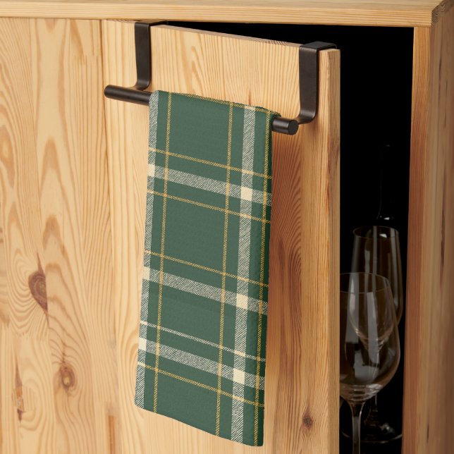 Paño De Cocina Clásico Plaid Verde de Navidad (Pliegue de tercios)