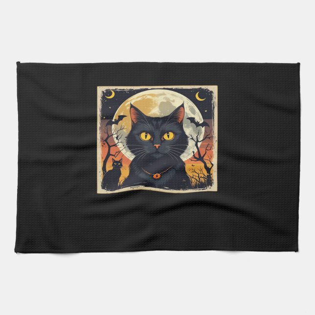 Paño De Cocina Clásico Retro Black Cat Halloween T-Shirt Classic (Horizontal)