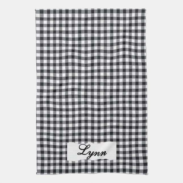 Paño De Cocina Classic Black & White Gingham | Personalized Name (Vertical)