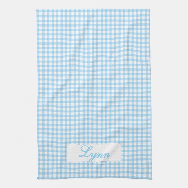 Paño De Cocina Classic Blue & White Gingham | Personalized Name (Vertical)