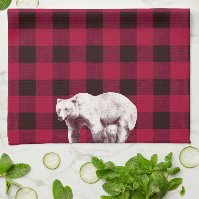 Paño De Cocina Classic Buffalo Check Mama Bear (Doblado)