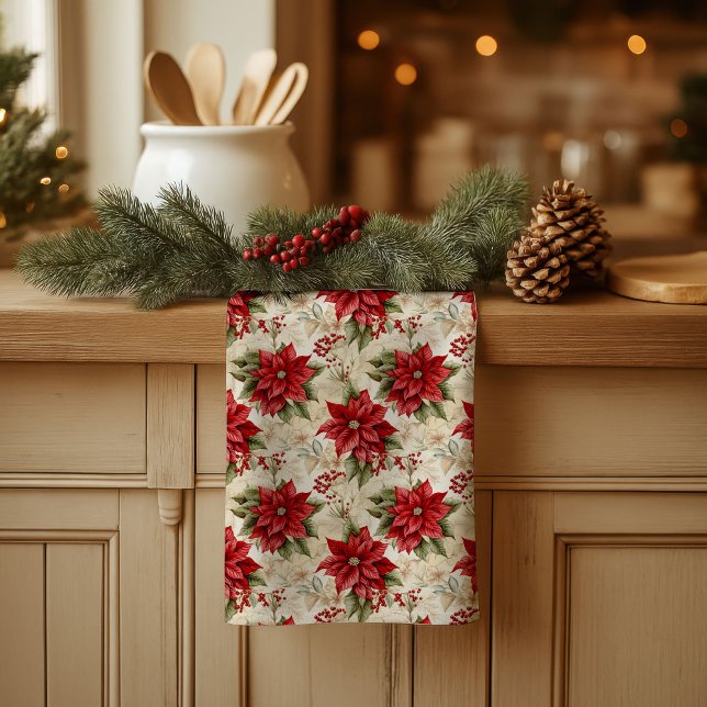 Paño De Cocina Classic Christmas Flowers Towel Cozy Rustic Decor (Classic Christmas Flowers Towel Cozy Rustic Decor)
