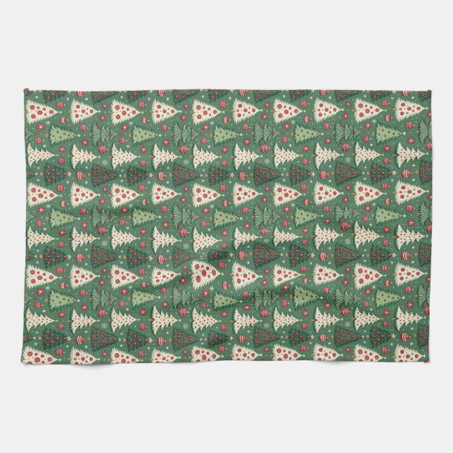 Paño De Cocina Classic Green Christmas Tree Pattern Holiday (Horizontal)