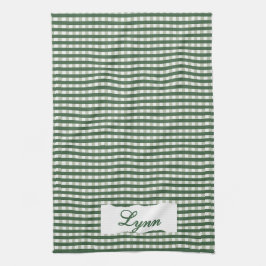 Paño De Cocina Classic Green & White Gingham | Personalized Name