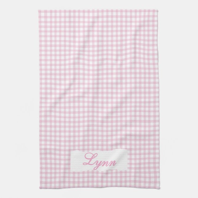 Paño De Cocina Classic Pink & White Gingham | Personalized Name (Vertical)
