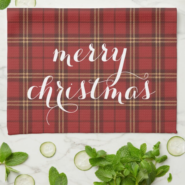 Paño De Cocina Classic Plaid Merry Christmas Festive -  (Doblado)