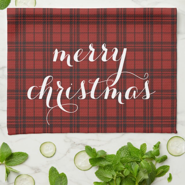 Paño De Cocina Classic Plaid Merry Christmas Festive -  (Doblado)