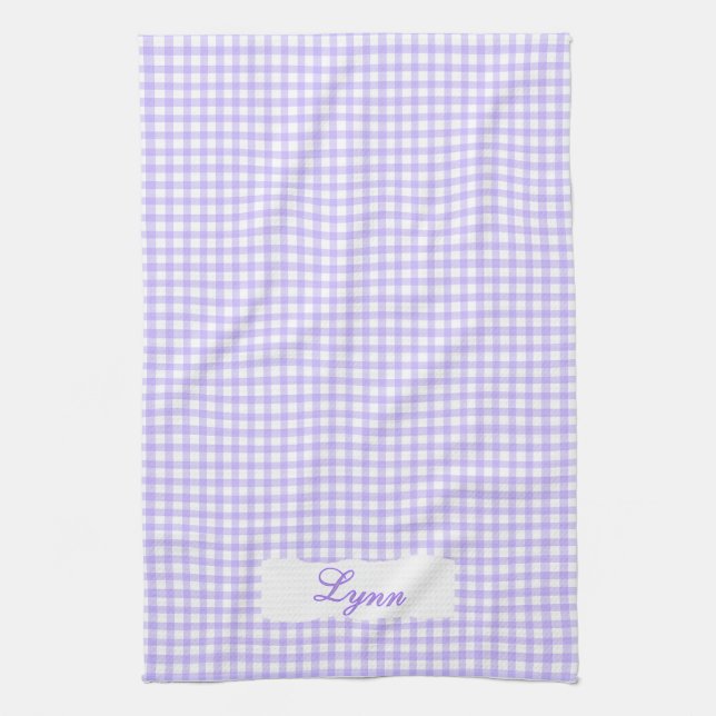 Paño De Cocina Classic Purple & White Gingham | Personalized Name (Vertical)