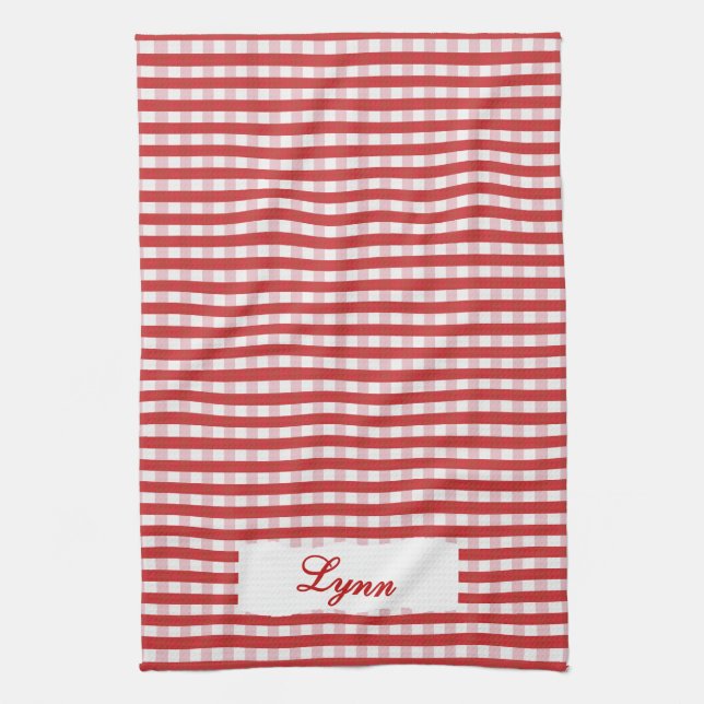 Paño De Cocina Classic Red & White Gingham | Personalized Name (Vertical)