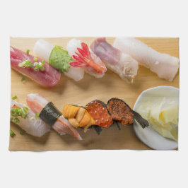 Paño De Cocina Classic Sushi Assortment on Wood