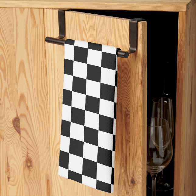 Paño De Cocina Classic White with Black Square Pattern Style (Pliegue de tercios)