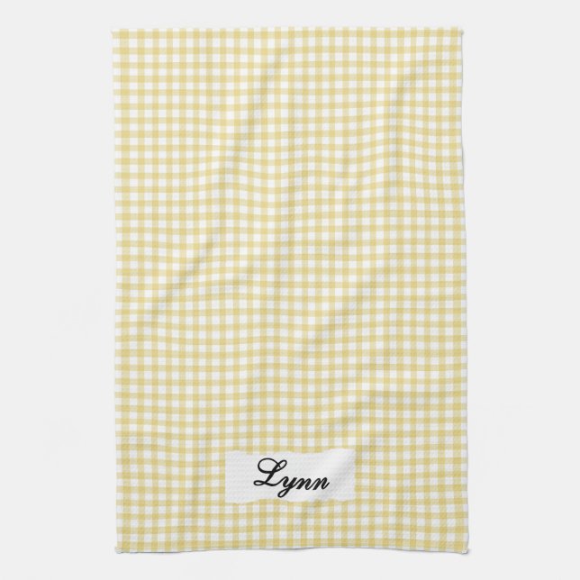 Paño De Cocina Classic Yellow & White Gingham | Personalized Name (Vertical)