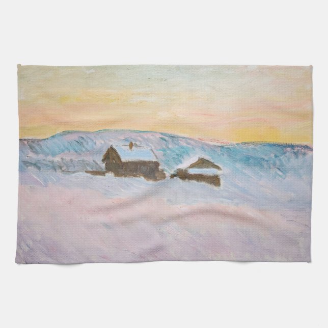 Paño De Cocina Claude Monet - Paisaje noruego, casas azules (Horizontal)