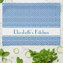 Paño De Cocina Clave de meandro griego azul personalizada