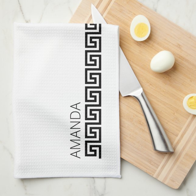 Paño De Cocina Clave griega blanca negra sin tiempo (Doblado Cuarto)