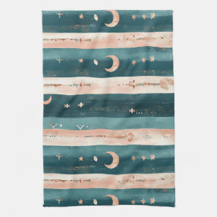 Paño De Cocina Clay & Teal Tribal Estrellas y Franja de Luna