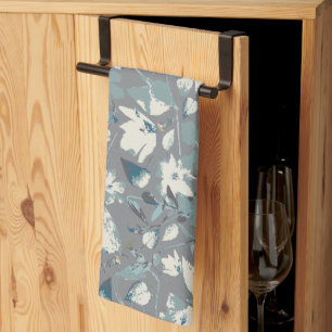Paño De Cocina Clematis Vine Gray Blue Cream Watercolor Floral