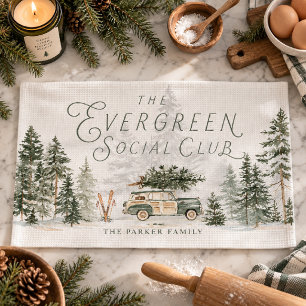 Paño De Cocina Club Social Evergreen Navidad Familiar