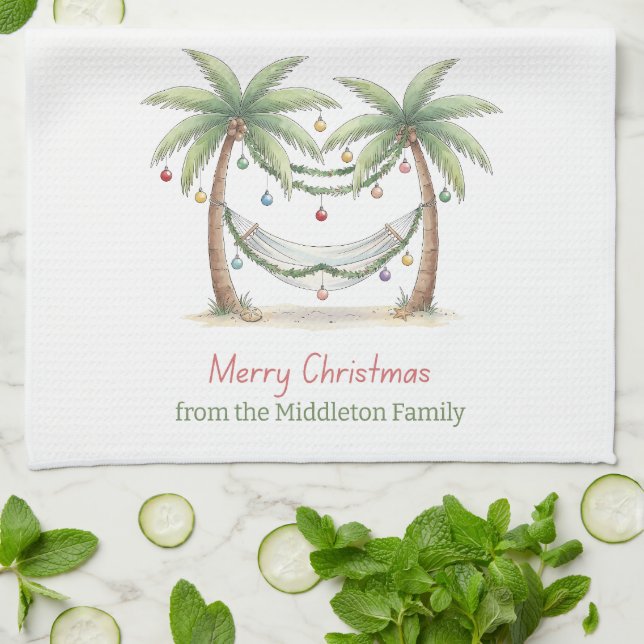 Paño De Cocina Coastal Christmas Palm Trees With Hammock (Doblado)