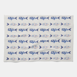Paño De Cocina Coastal Style Blue Fish Pattern Shower Curtain