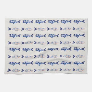 Paño De Cocina Coastal Style Blue Fish Pattern Shower Curtain
