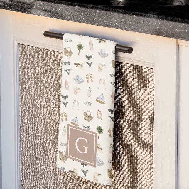 Paño De Cocina Coastal Summer Getaway Monogram (Subido por el creador)