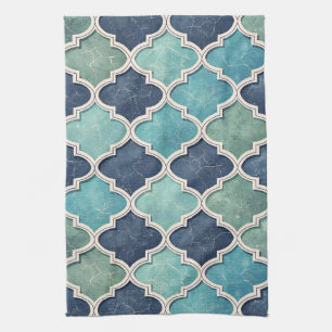 Paño De Cocina Cobalto y Verde Azul Cuatrofoils - Mosaico Mediter