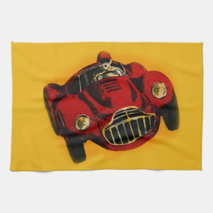 Paño De Cocina Coche de Carreras automática amarillo rojo antiguo