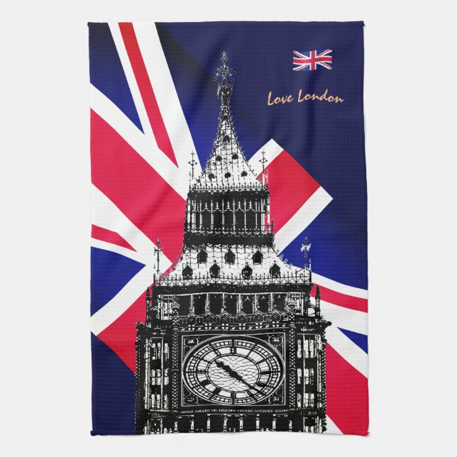 Paño De Cocina Cocina Bandera británica y británica, Big Ben Lond (Vertical)