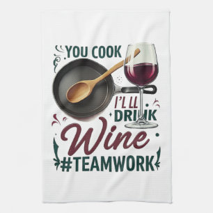 Paño De Cocina Cocina, bebo vino. Trabajo en equipo.