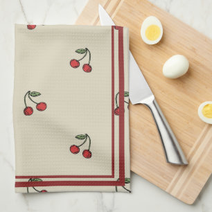 Paño De Cocina Cocina BOHO Cereza Rojo Zig-Zag Núcleo Cottage