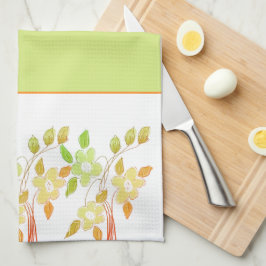 Paño De Cocina Cocina con acento floral verde y naranja