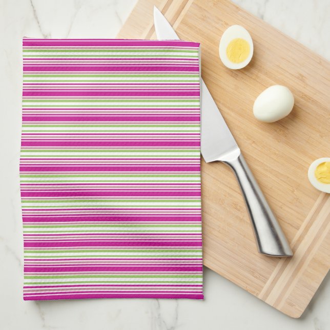 Paño De Cocina Cocina De Banda Blanca Y Rosa Verde (Doblado Cuarto)