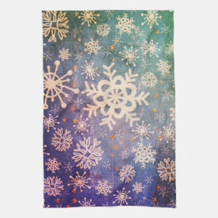 Paño De Cocina Cocina de copos de nieve en azul mezclilla teñido