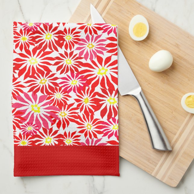 Paño De Cocina Cocina de diseño floral retro de Poinsettia roja g (Doblado Cuarto)