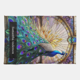 Paño De Cocina Cocina de lujo: Nombre personalizado de pavo real 