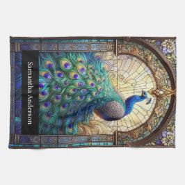 Paño De Cocina Cocina de lujo: Nombre personalizado de pavo real 