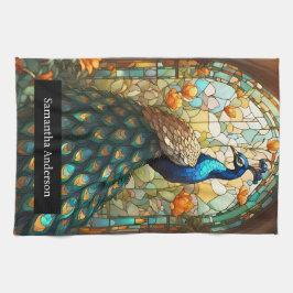 Paño De Cocina Cocina de lujo: Nombre personalizado de pavo real 