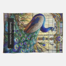 Paño De Cocina Cocina de lujo: Nombre personalizado de pavo real 