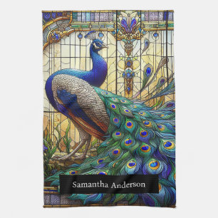 Paño De Cocina Cocina de lujo: Nombre personalizado de pavo real 