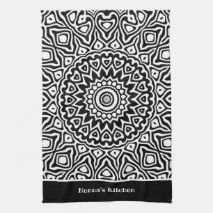 Paño De Cocina Cocina de Nonna Patrón Mandala Blanco y Negro