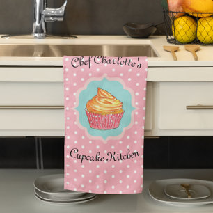 Paño De Cocina Cocina de pasteles de polka rosada personalizada