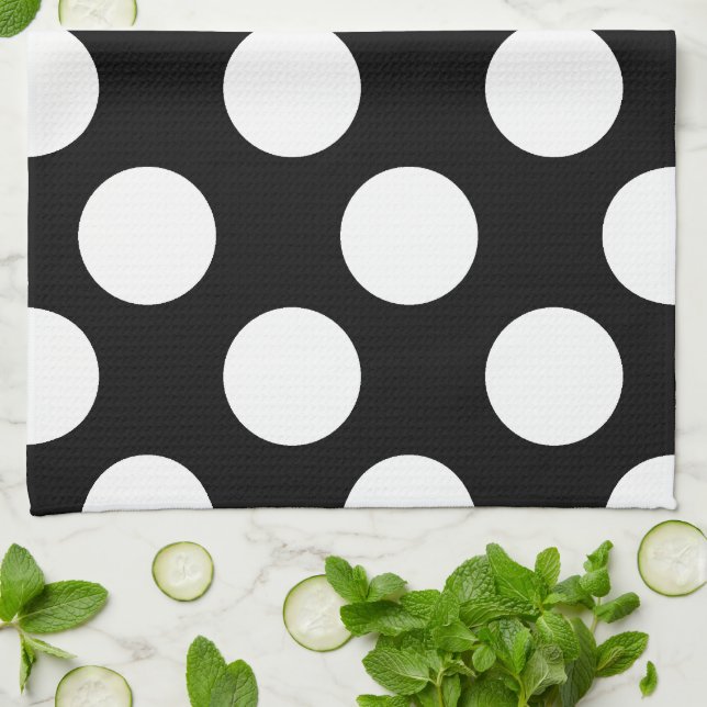 Paño De Cocina Cocina de polka grande en blanco y negro (Doblado)