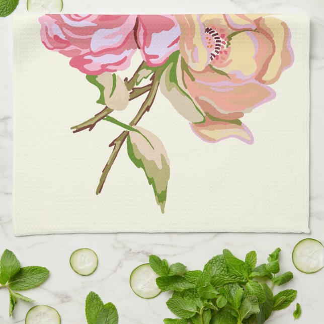 Paño De Cocina Cocina doble Rosa de marfil de 16" x 24" (Doblado)