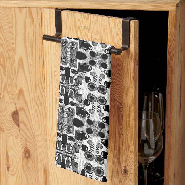 Paño De Cocina Cocina en blanco y negro (Pliegue de tercios)